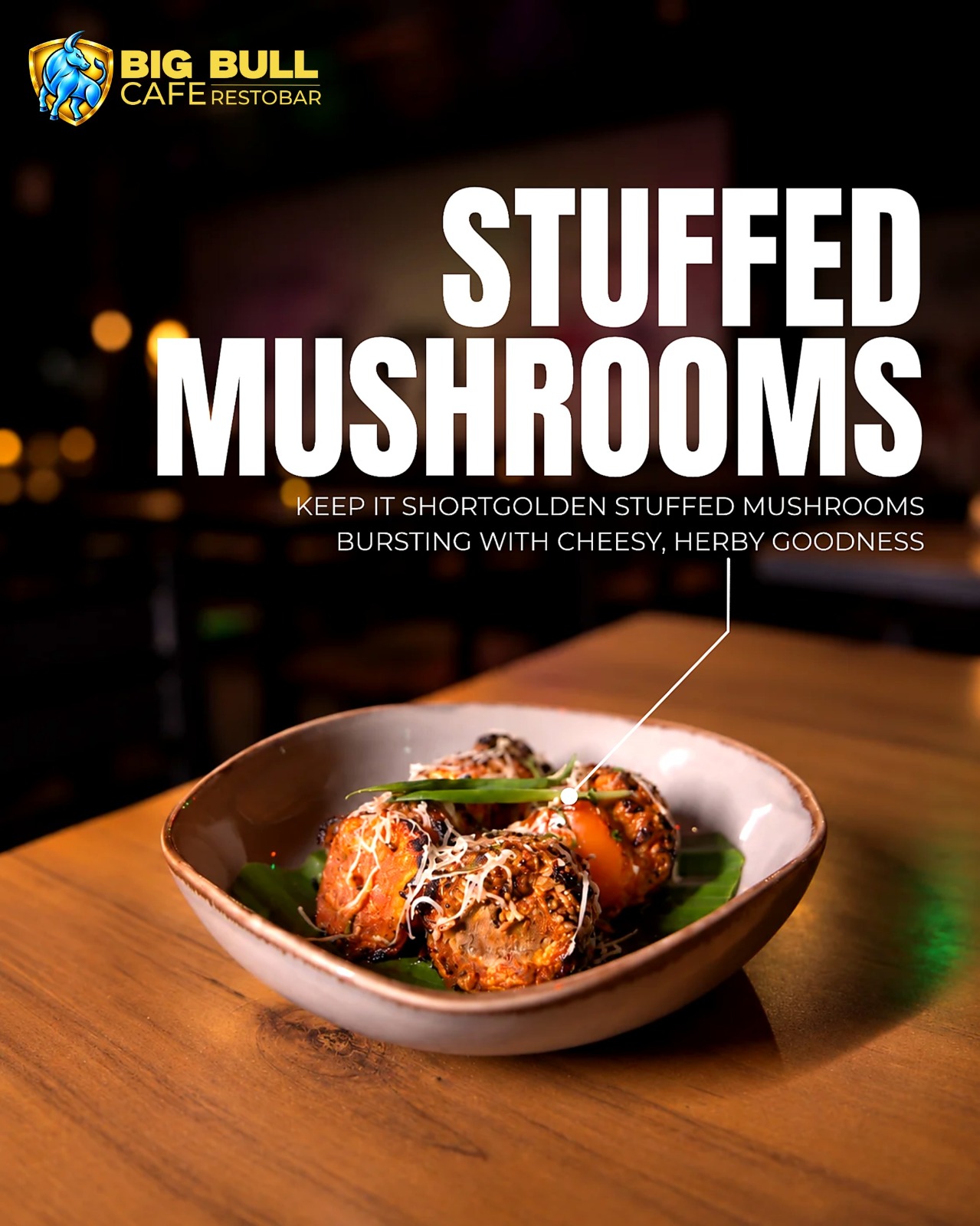 Big Bull Cafe lounge interior with plush banquette seating and warm amber wall washers creating an intimate evening atmosphere in Andheri East Mumbai